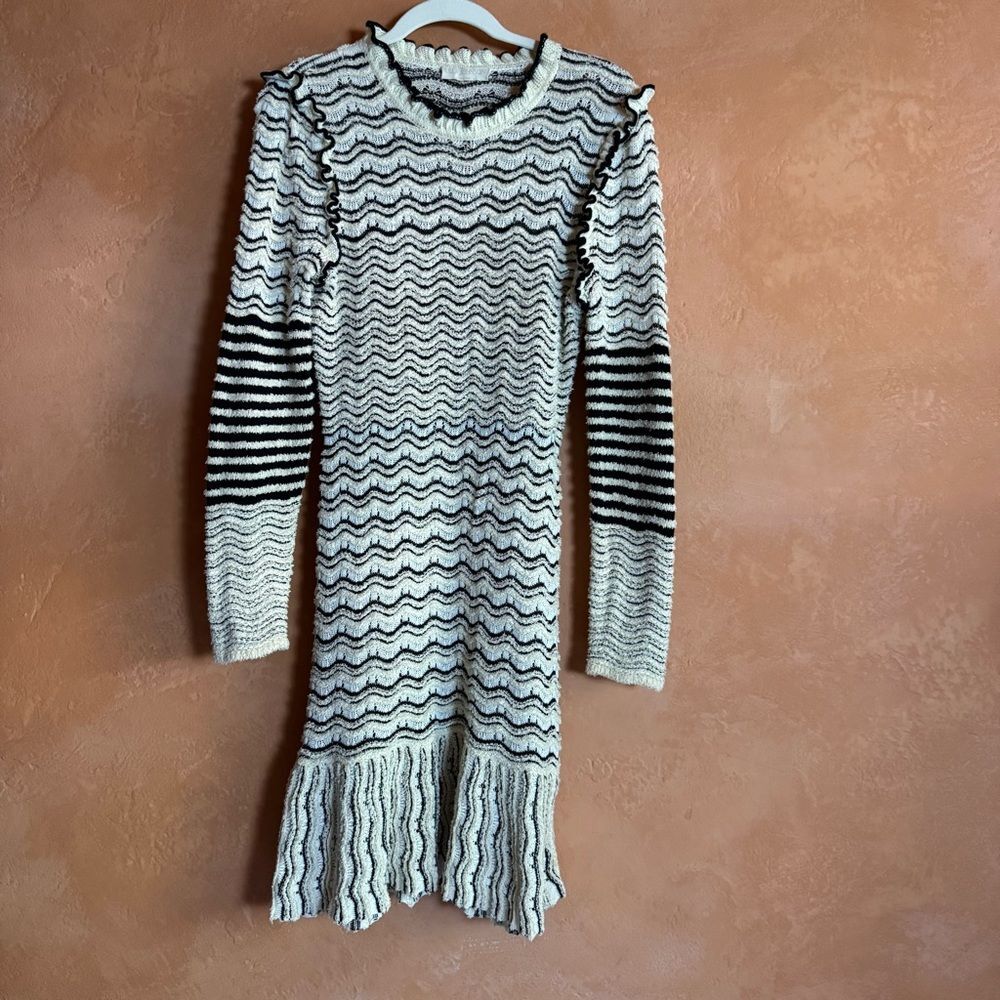 Ulla Johnson Roshan Knit Mini Dress Black Cream Ruffle Trim Size M